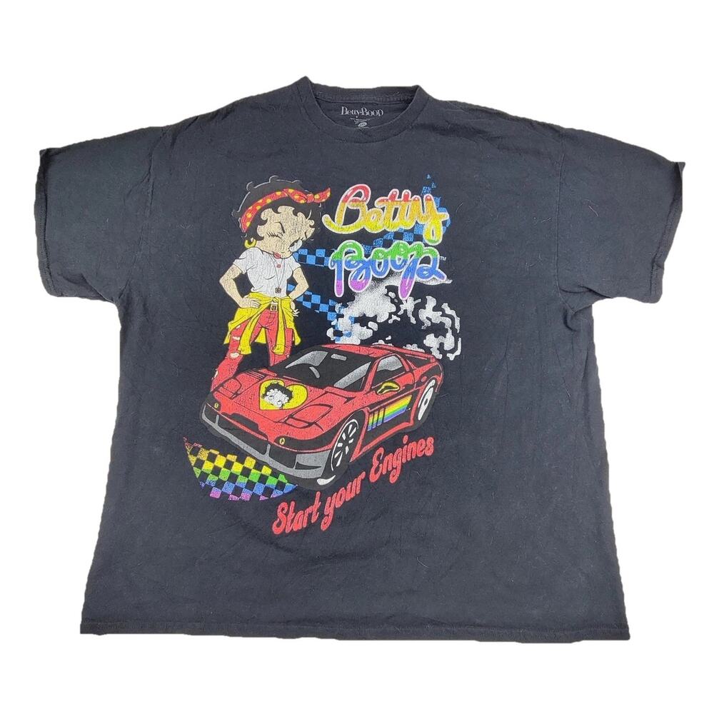 Betty Boop Shirt Mens 2XL Black Start Your Engines Racing Graphic Tee Cartoon
